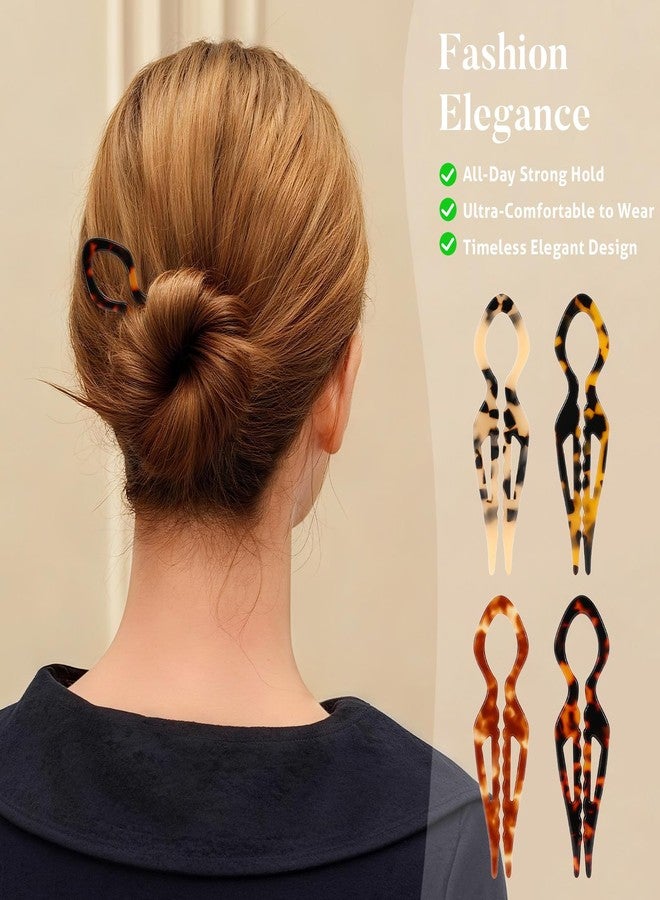 Tiefebene 4PCS Prestige French Hair Pins for Women-Tortoise Shell Hair Pin for Updos Chignons & Buns-Acetate French Twist Pin, Strong Hold Hair Clips All-Day, Styling for All Hair Types, Valentine's Day Gifts - Image 4